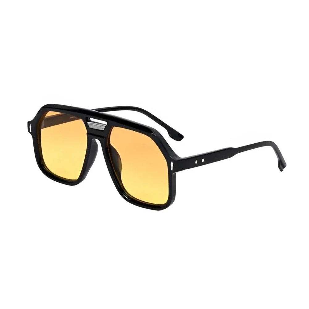 Mens Fashion Sunglasses Black Frame Yellow Lens Retro Square Flat Top Lentes New